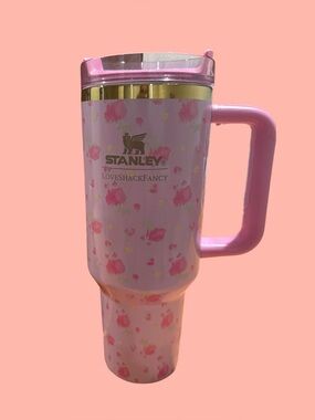 Stanley Pink Floral Travel Tumbler with Gold Accent